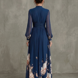 Taliavia | Pleated Sheer Sleeves Maxi Dress