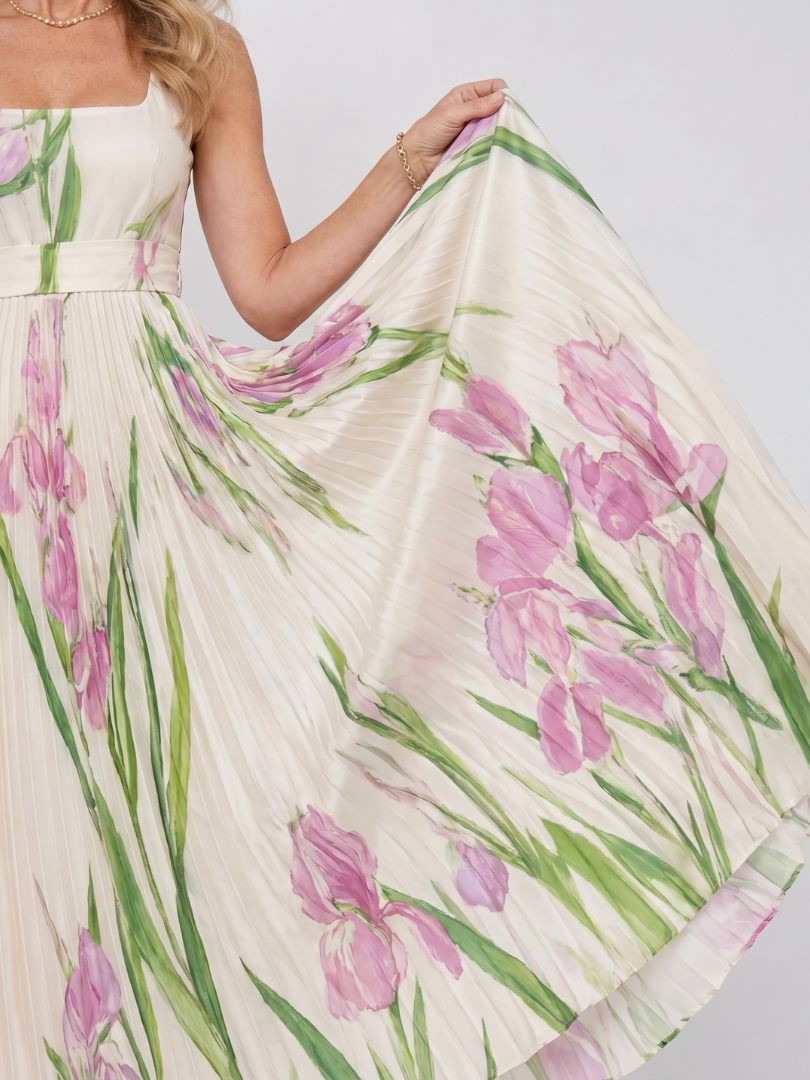 Camwen | Pleated Sleeveless Square Neck Midi Dress