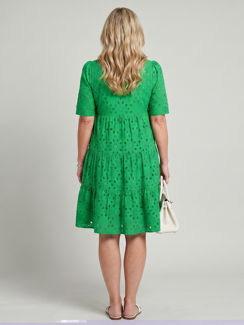 Isarina | Short Sleeve Eyelet Detail Knee Length Dress