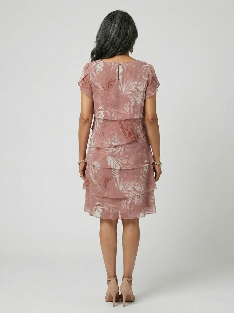 Solssa | Soft Motif Tier Knee Length Dress