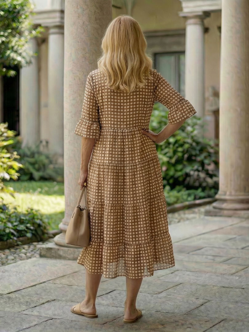 Thalwynne | Polka Dot Tiered Midi Dress Short Sleeve