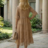 Thalwynne | Polka Dot Tiered Midi Dress Short Sleeve