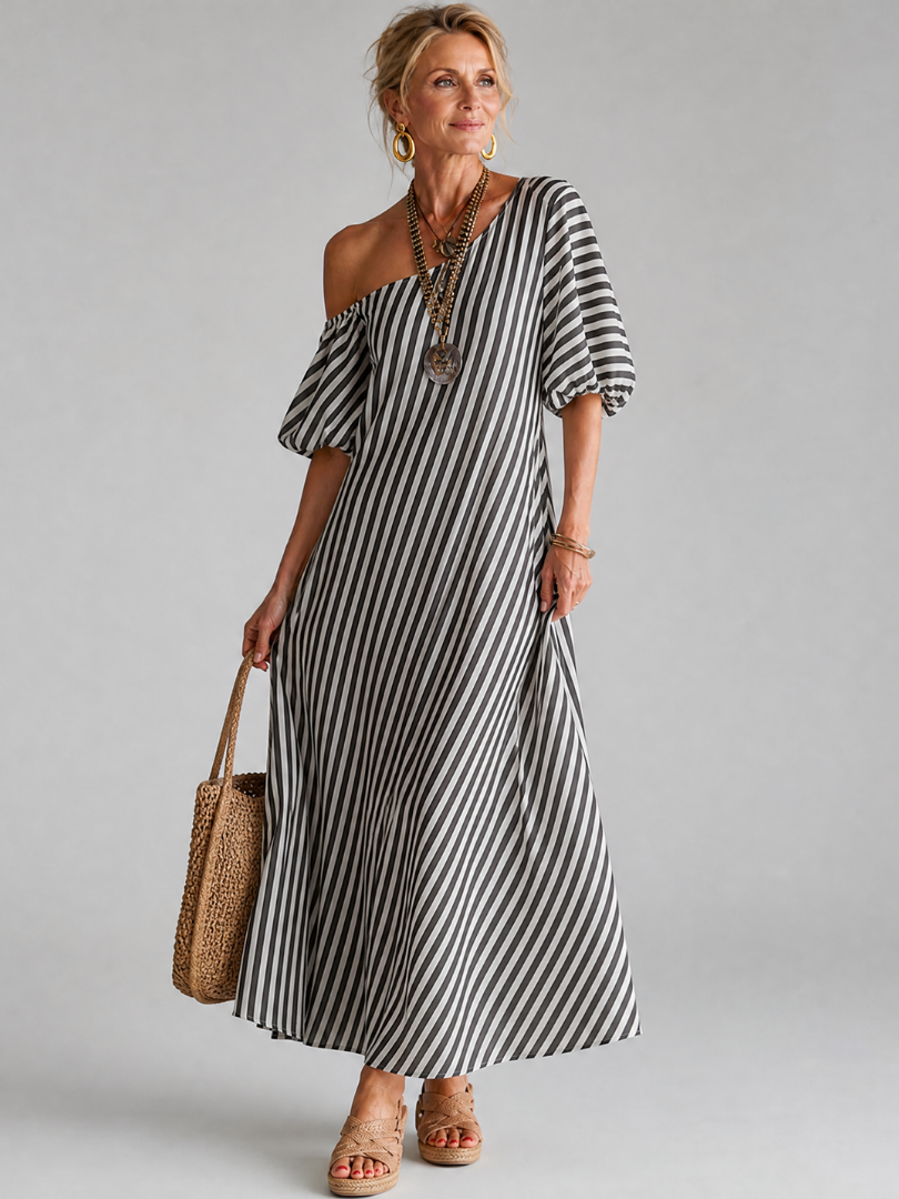 Vesrose | Striped Empire Waist Midi Dress