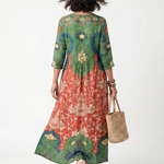 Saffsia | Mixed Print V Neck Pocket Midi Dress