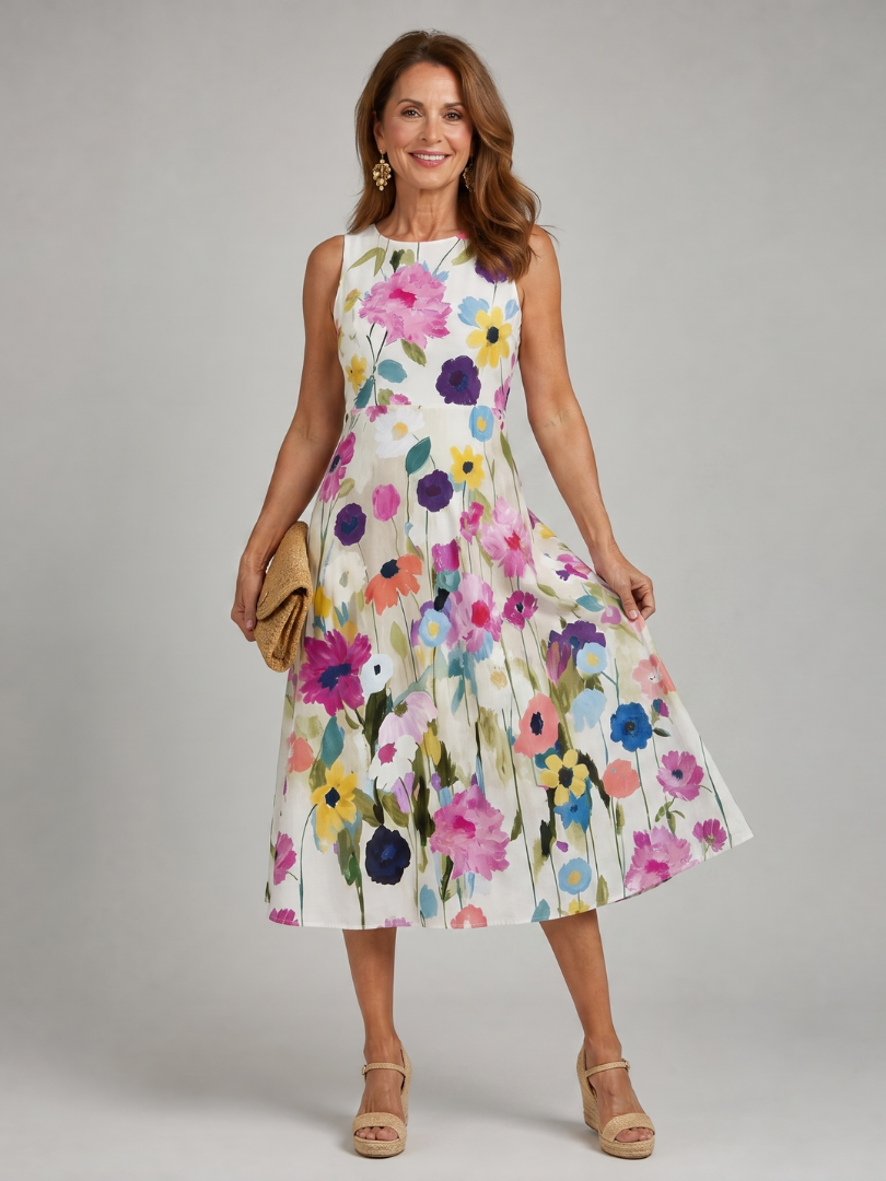 Juletta | Floral Print Sleeveless Round Neck Midi Dress