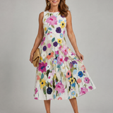 Juletta | Floral Print Sleeveless Round Neck Midi Dress