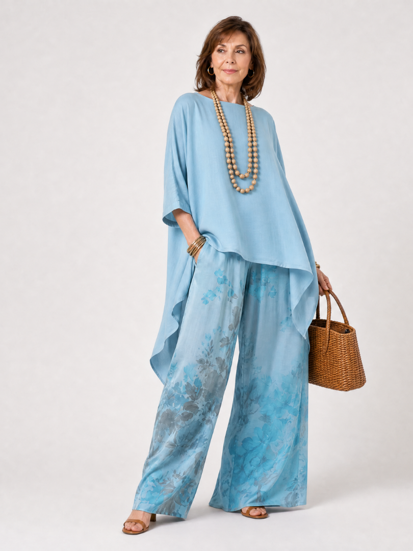 Renssa | High Low Tunic And Wide Leg Pant Set