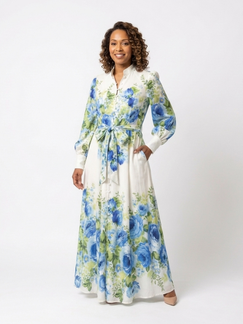 Liorandra | Long Sleeve Floral Button Front Maxi Dress