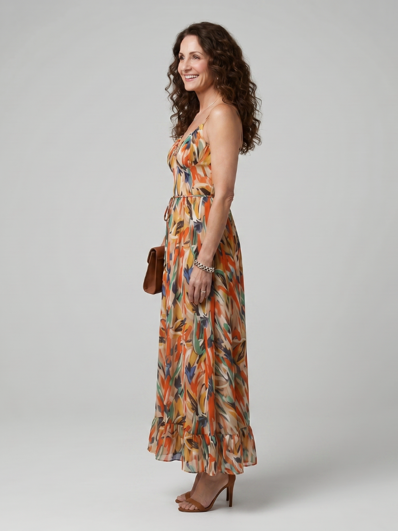 Marwyn | Spaghetti Strap Abstract Print Midi Dress