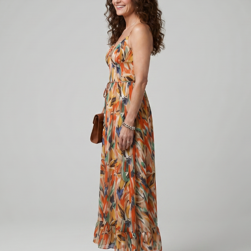 Marwyn | Spaghetti Strap Abstract Print Midi Dress