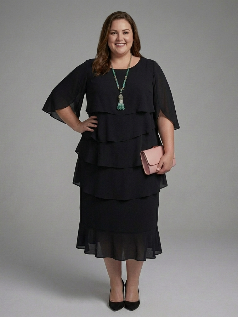 Hilana | Layered Cape Sleeve Midi Dress