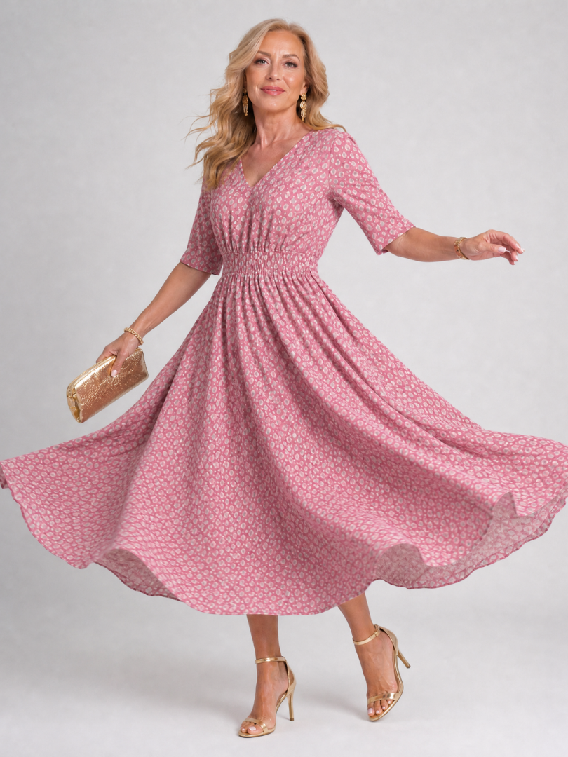Verathea | Printed V Neck Midi Dress
