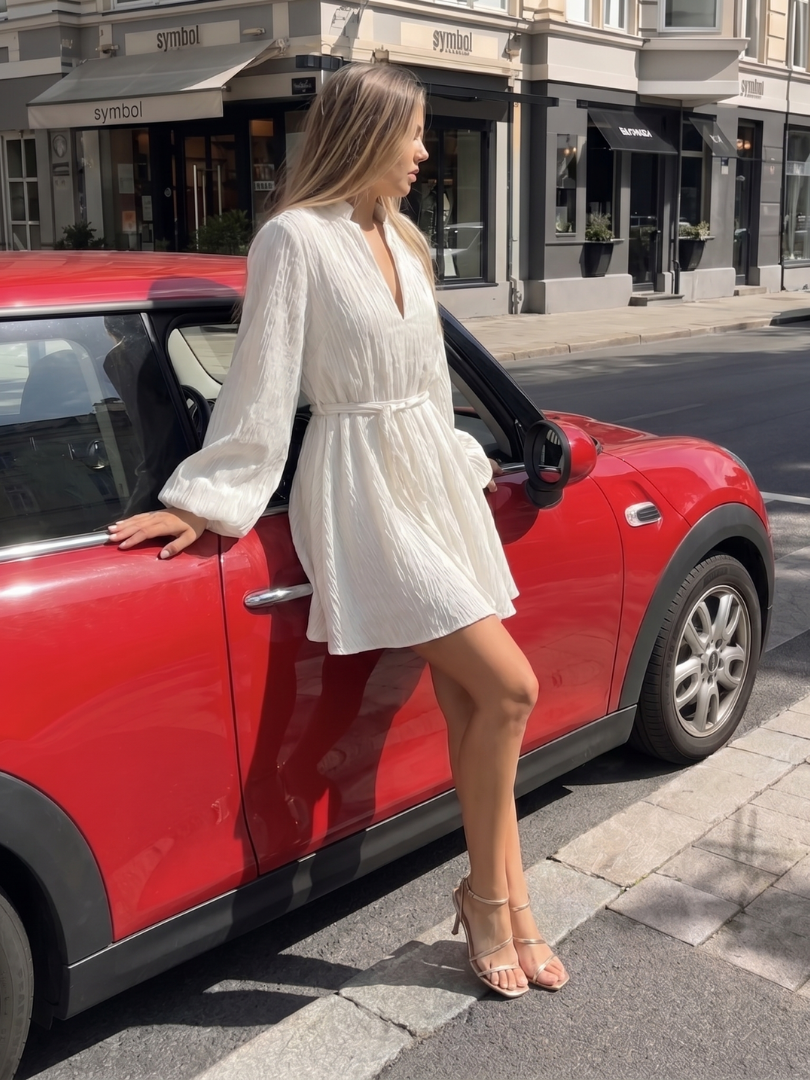 Callalette | Long Sleeve V Neck Flared Skirt Mini Dress