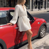 Callalette | Long Sleeve V Neck Flared Skirt Mini Dress