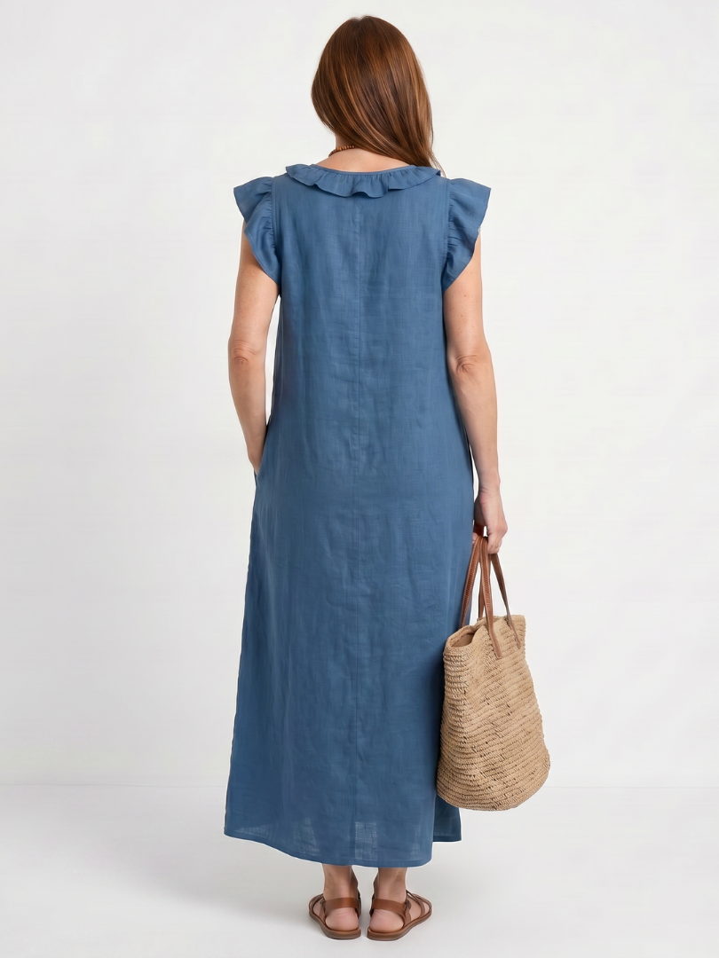 Briabeth | Ruffle Trim Sleeveless Neck Midi Dress