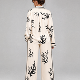 Calbeth | Abstract Coastal Print Shirt And Wide Leg Pants Set