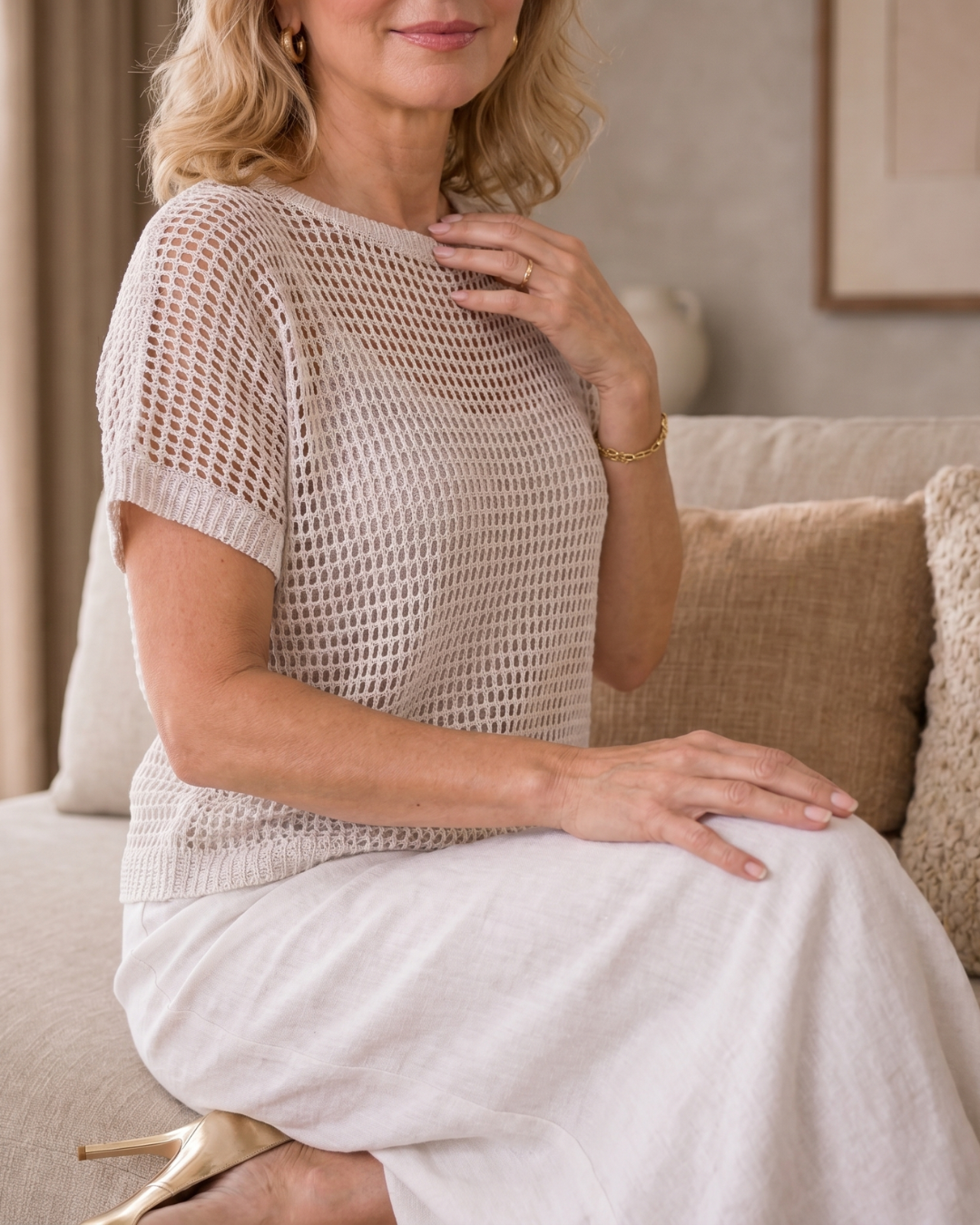 Perndra | Open Knit Top And Flowing Midi Dress Set