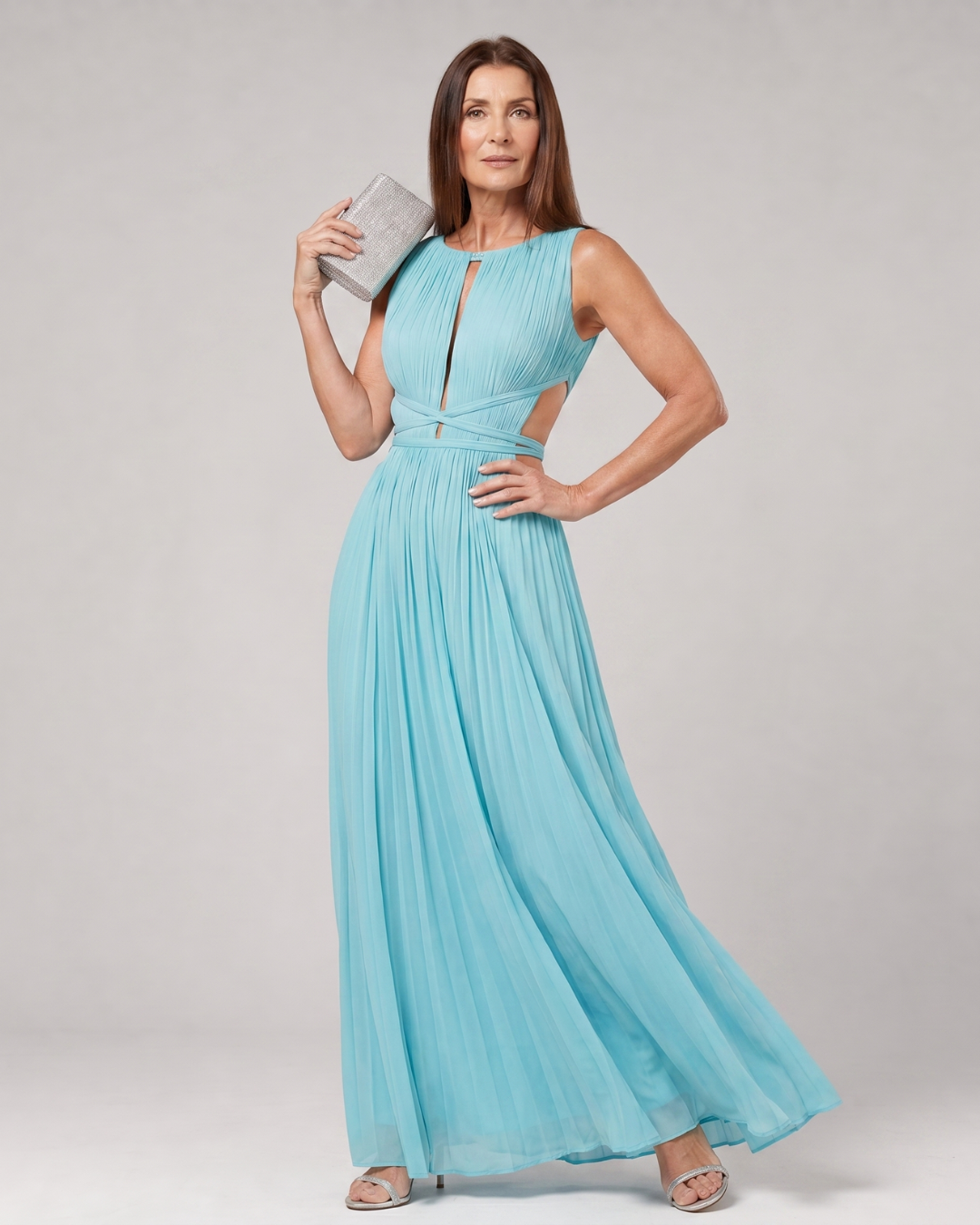 Tovala | Pleated Sleeveless Keyhole Neck Maxi Dress