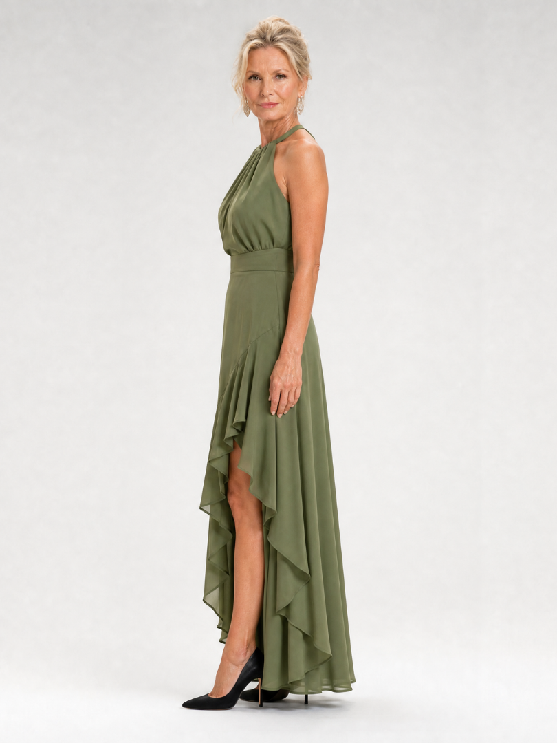 Lorthea | Halter Neck High Low Ruffle Dress