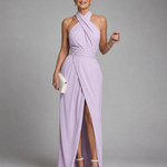 Temlette | Cross Halter Draped Side Slit Midi Dress