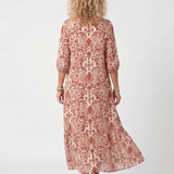 Penlette | Ornate Print Tassel Tie Midi Dress
