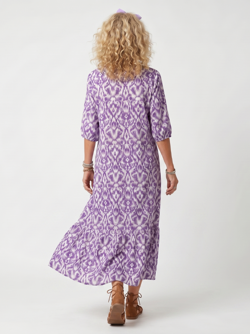 Linnra | Printed Tassel Tie Midi Dress