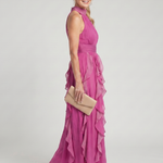 Saffrose | High Neck Gathered Ruffle Layers Maxi Dress