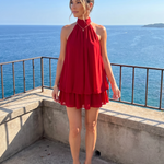 Marensia | High Neck Layered Chiffon Flared Hem Mini Dress