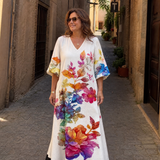 Callada | Watercolor Bloom Print Flowing Pocket Midi Dress
