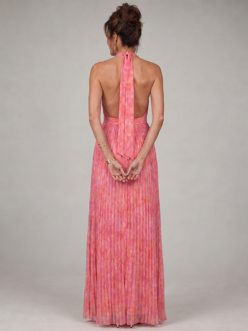 Hilaney | Halter Neck Pleated Skirt Maxi Dress