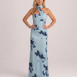 Veletta | Watercolor Floral One Shoulder Halter Maxi Dress