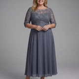 Solda | Lace Bodice Sheer Sleeve Midi Dress