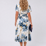 Corndra | Floral Print Short Sleeve Wrap Midi Dress