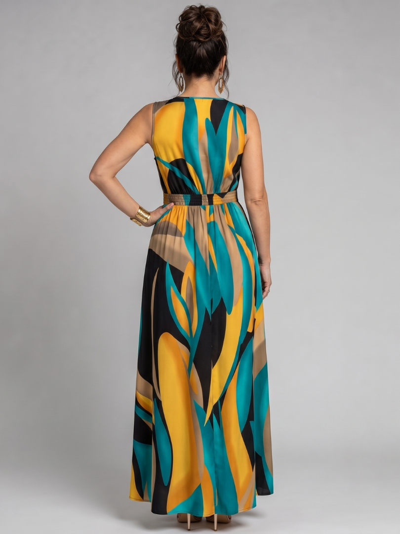 Larwyn | Sleeveless Abstract Print Maxi Dress