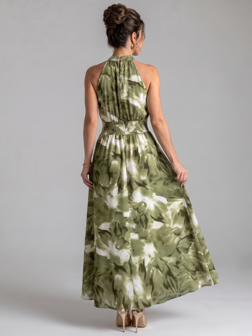 Fionia | Gathered Waist Abstract Print Midi Dress