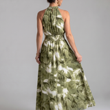 Fionia | Gathered Waist Abstract Print Midi Dress