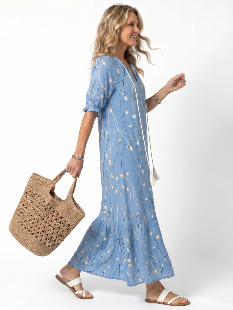 Coralyn | Floral Print Tassel Tie Midi Dress