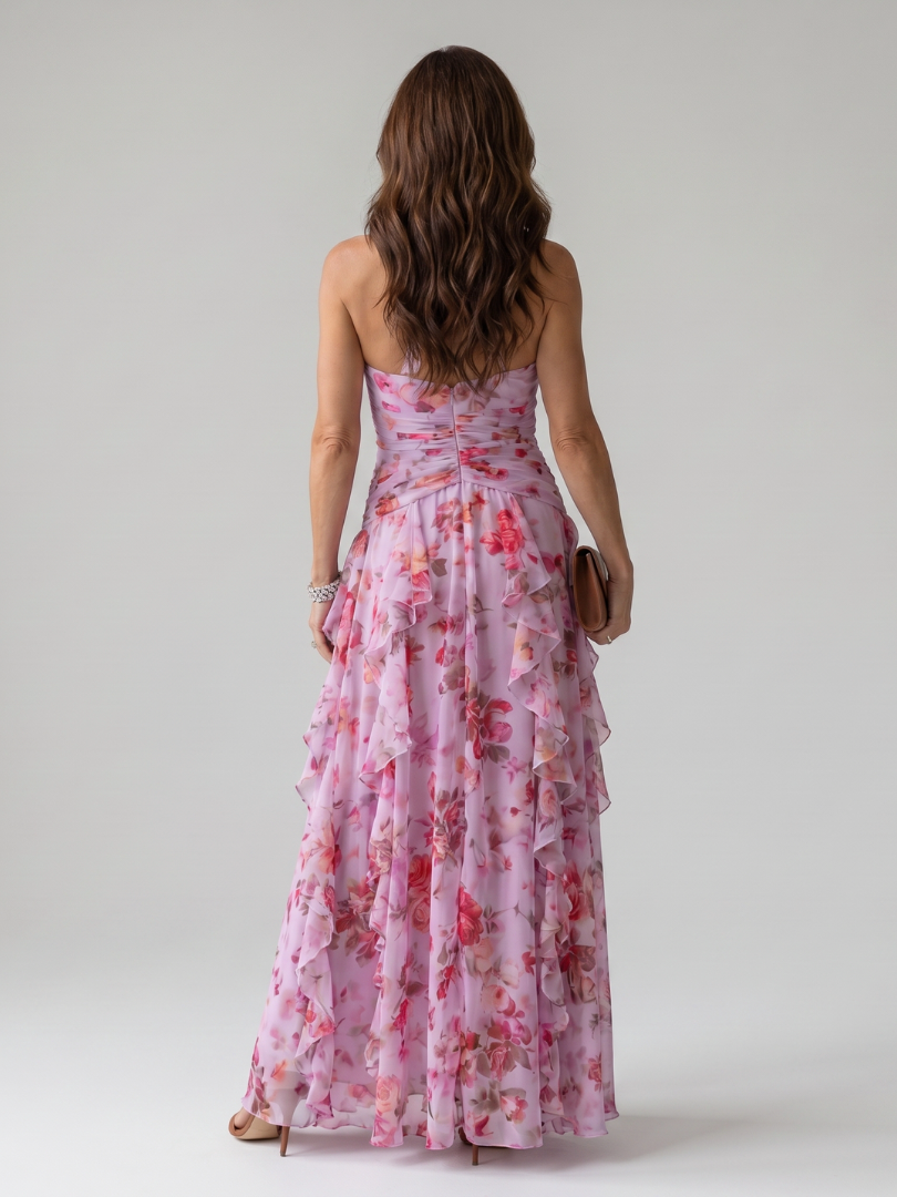 Liabeth | Halter Neck Ruched Bodice Floral Maxi Dress