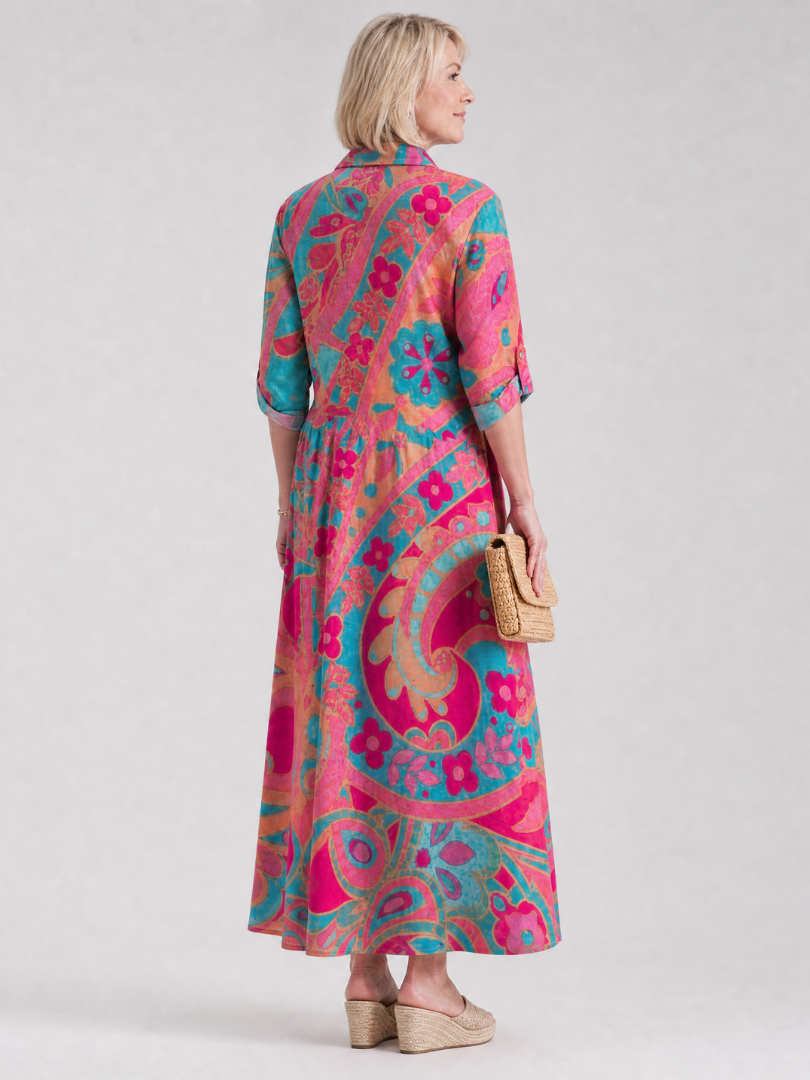 Lilamae | Printed Button Front Collared Midi Dress