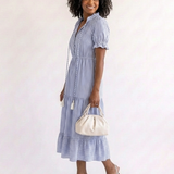 Romysia | Short Sleeve Striped Tiered Midi Dress