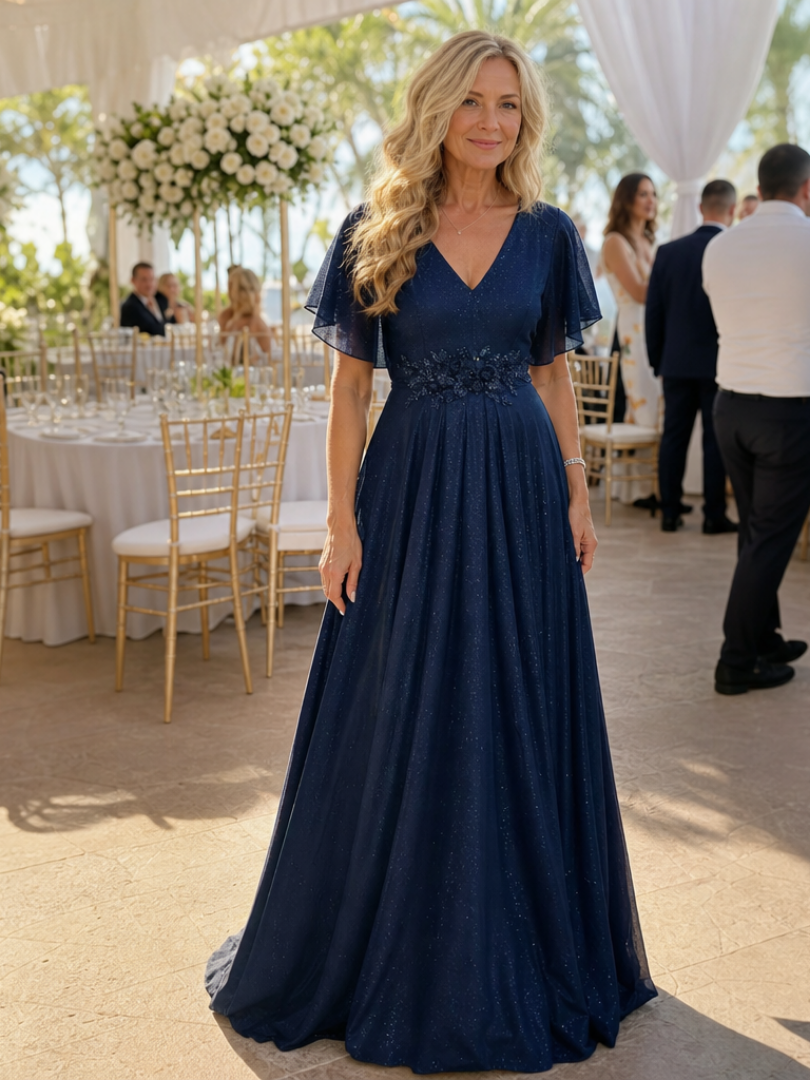 Selndra | Short Sleeve V Neck Flowing Maxi Dress