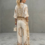 Clabelle | Zip Front Blouson Top Printed Two Piece Set