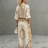 Clabelle | Zip Front Blouson Top Printed Two Piece Set