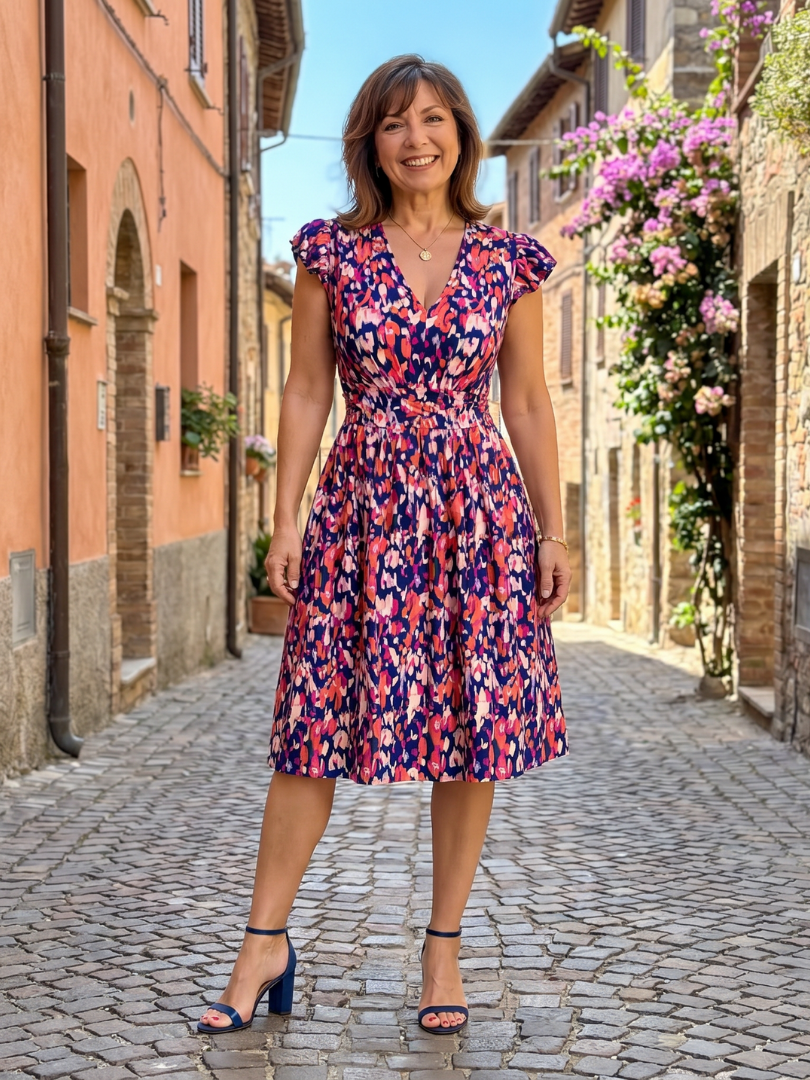 Nora | Flutter Sleeve Printed Knee Length Dress