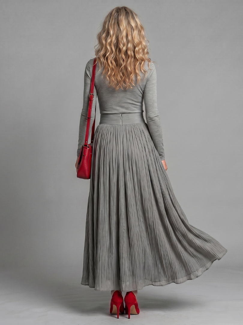 Velvia | Long Sleeve Turtleneck Defined Waist Midi Dress
