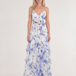 Marenetta | Watercolor Floral Ruffle Hem Sleeveless Midi Dress