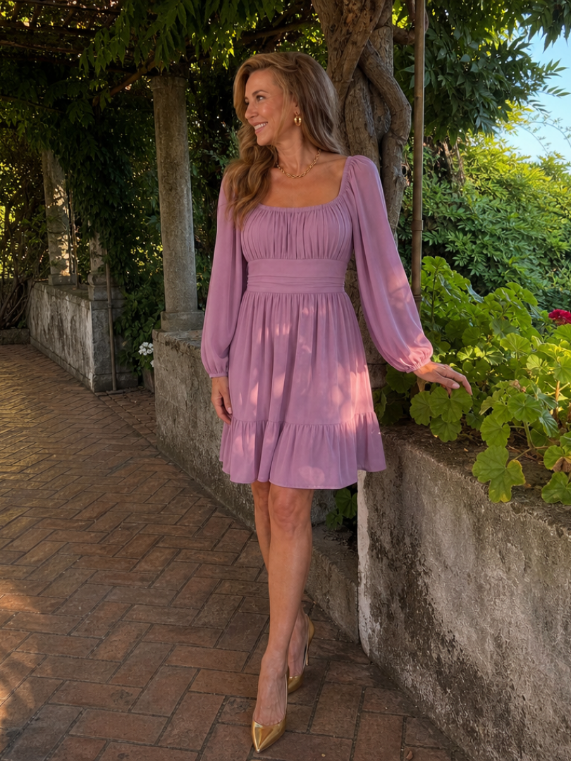 Camette | Long Sleeve Ruffle Hem Knee Length Dress