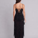 Renwyn | Halter Neck Crochet Fringe Detail Maxi Dress