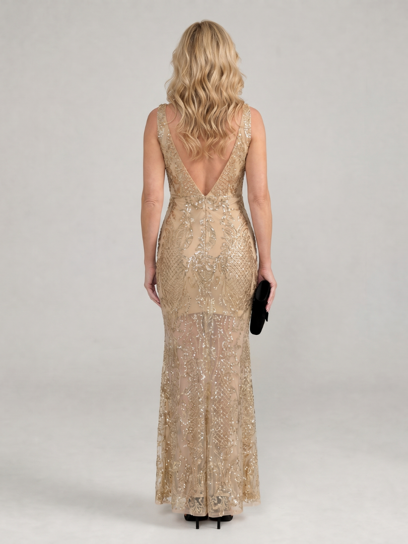 Verla | Sequin Sleeveless Sheer Panel Midi Dress