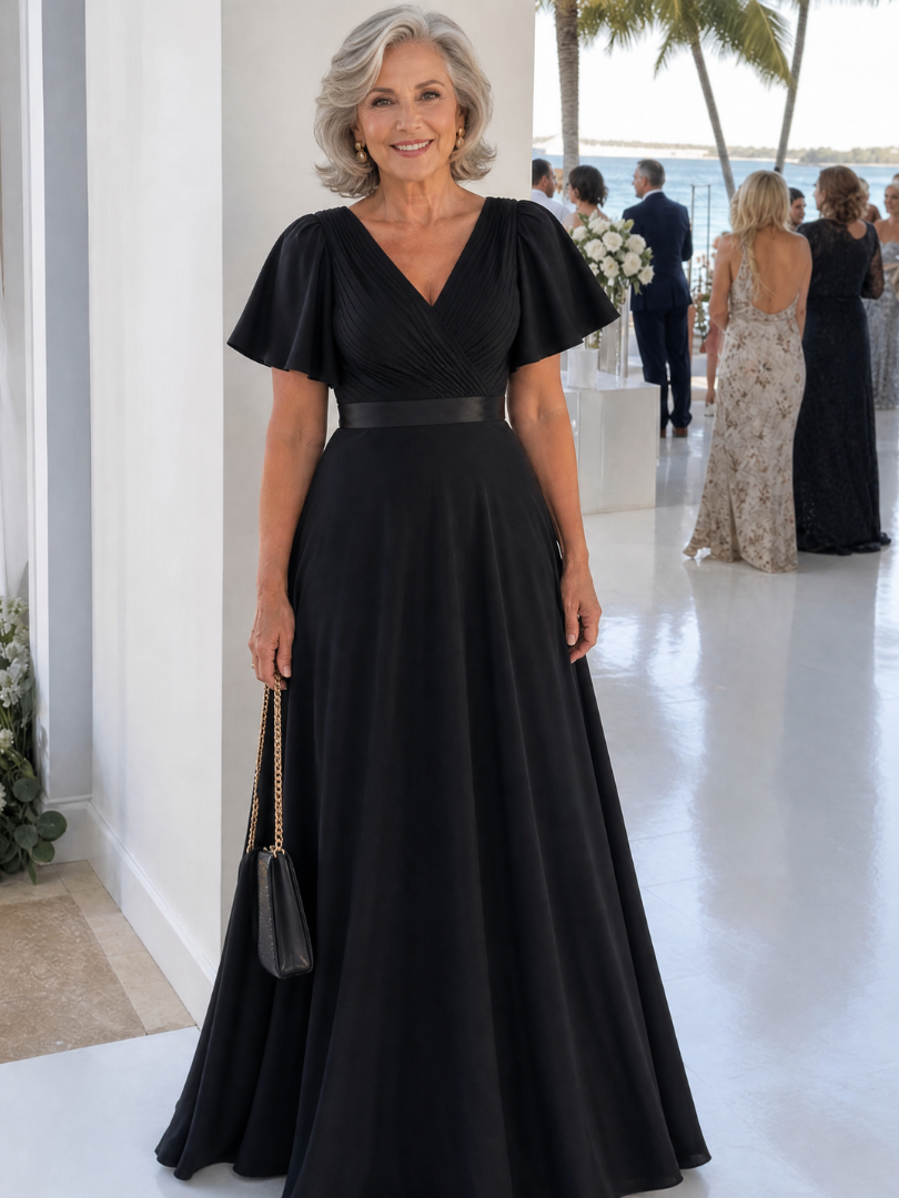 Taliamarie | Short Flutter Sleeve Defined Waist Maxi Dress